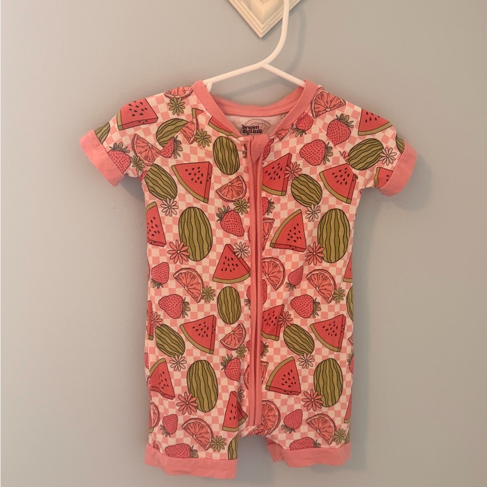 Bamboo Pink Fruit-Print Short Sleeve Kids One-Piece Romper/pjs
